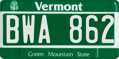VT license plate BWA862