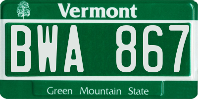 VT license plate BWA867