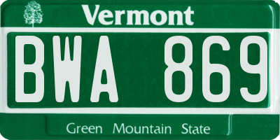 VT license plate BWA869