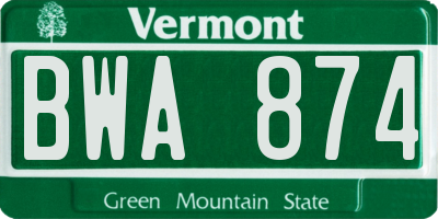 VT license plate BWA874