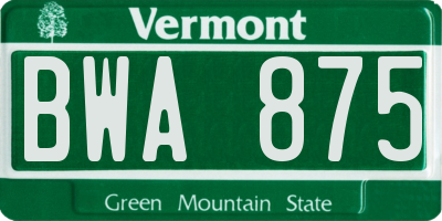 VT license plate BWA875