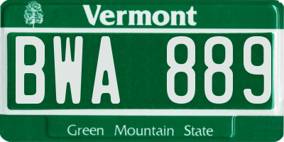 VT license plate BWA889