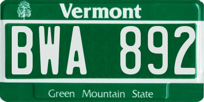 VT license plate BWA892