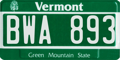 VT license plate BWA893
