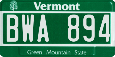 VT license plate BWA894