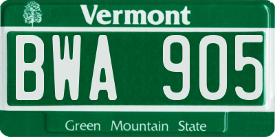 VT license plate BWA905