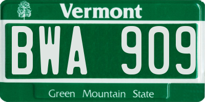 VT license plate BWA909