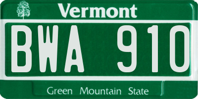 VT license plate BWA910