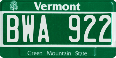 VT license plate BWA922
