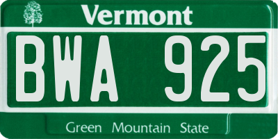 VT license plate BWA925
