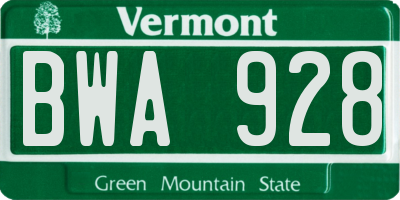 VT license plate BWA928