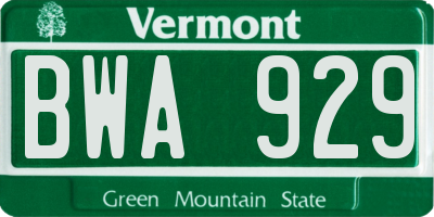 VT license plate BWA929