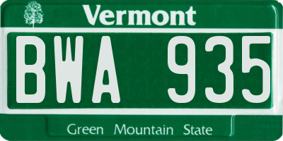 VT license plate BWA935