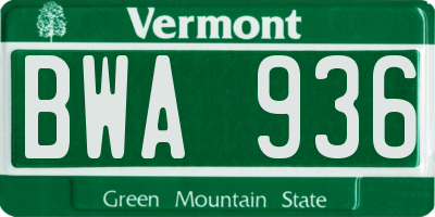 VT license plate BWA936