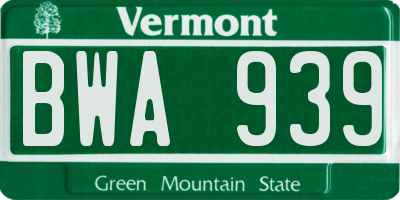 VT license plate BWA939