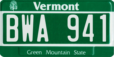 VT license plate BWA941
