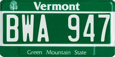 VT license plate BWA947