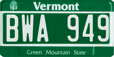 VT license plate BWA949