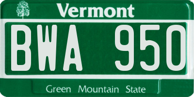 VT license plate BWA950