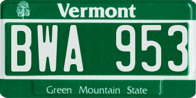VT license plate BWA953