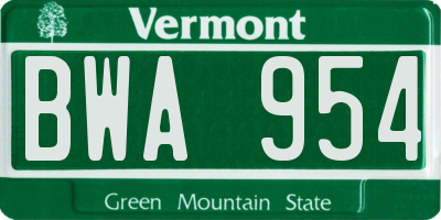 VT license plate BWA954