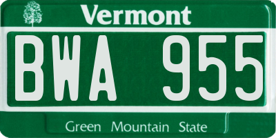 VT license plate BWA955