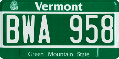 VT license plate BWA958