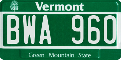 VT license plate BWA960