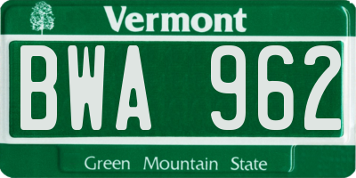 VT license plate BWA962