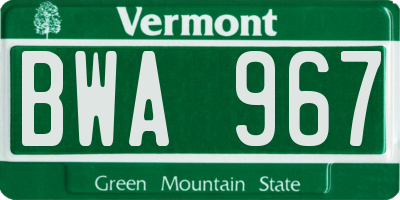 VT license plate BWA967