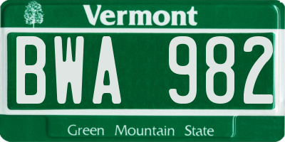 VT license plate BWA982