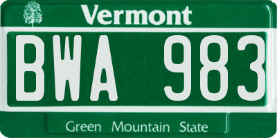 VT license plate BWA983