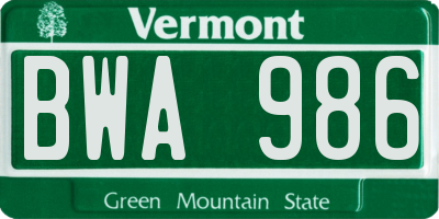 VT license plate BWA986