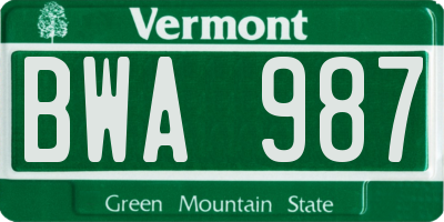 VT license plate BWA987