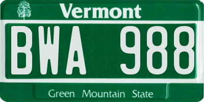 VT license plate BWA988
