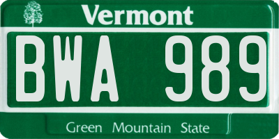VT license plate BWA989