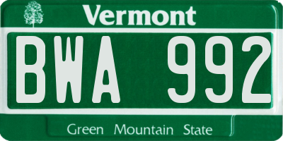VT license plate BWA992