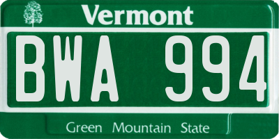 VT license plate BWA994