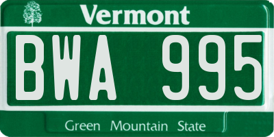 VT license plate BWA995