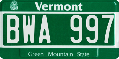 VT license plate BWA997