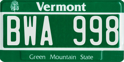 VT license plate BWA998