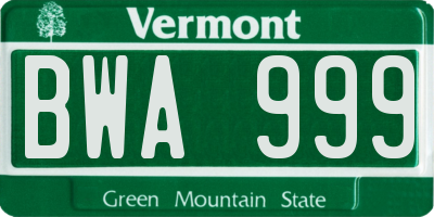 VT license plate BWA999