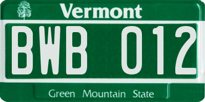VT license plate BWB012