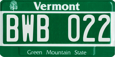 VT license plate BWB022