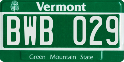 VT license plate BWB029