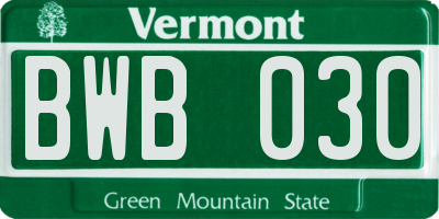 VT license plate BWB030