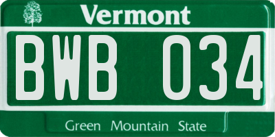 VT license plate BWB034