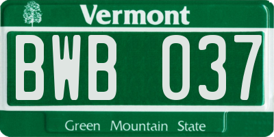 VT license plate BWB037