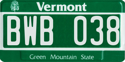 VT license plate BWB038