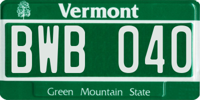 VT license plate BWB040